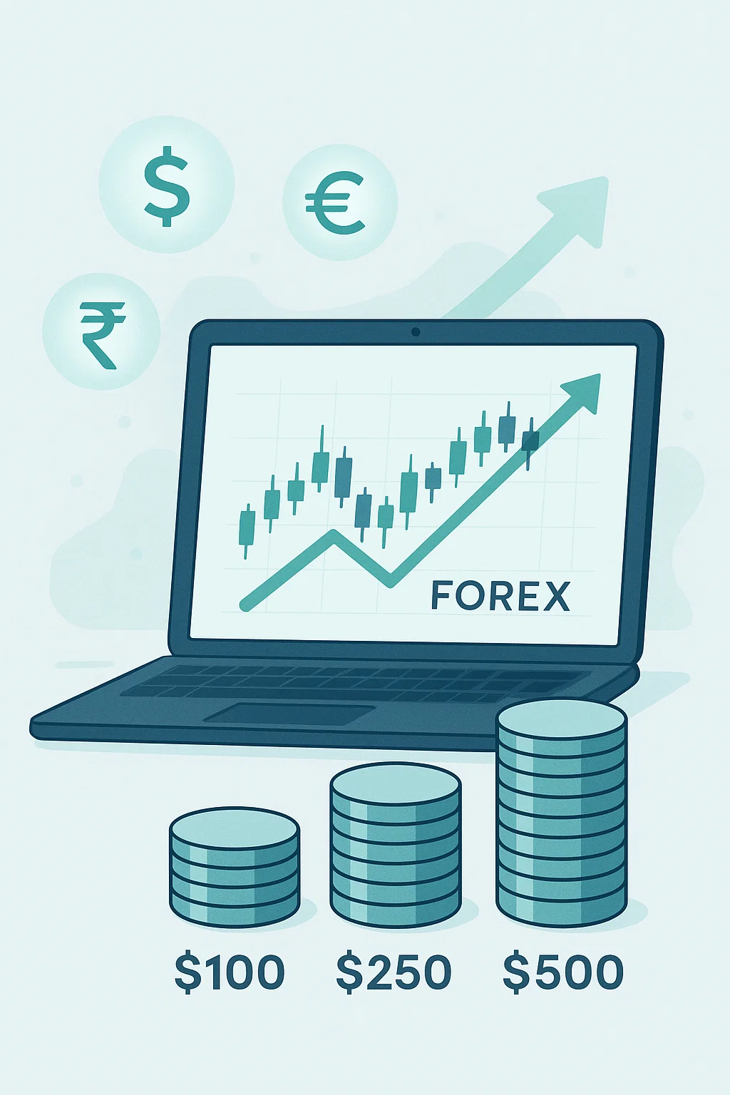 Visual guide showing recommended minimum capital for forex trading beginners.