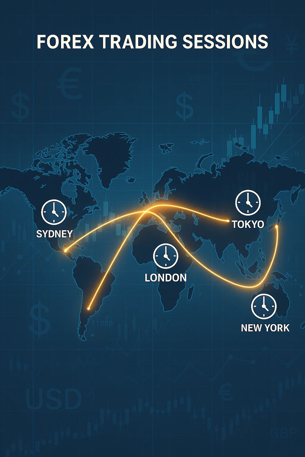 Visual guide to Forex trading sessions and global market overlaps for profitable trading.